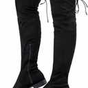 Greatonu Women's Over Knee High Boots Warm Winter Long Boot with Side Zipper Back Lace Fashion Thigh High Boots (9, Black-0.98 Inchs)
