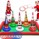 16 PCS Christmas Ring Toss Game Set for Kids Adults Santa Snowmen Elf Reindeer Nutcrackers Inflatable Christmas Games Family Toys for Home Xmas Carnival Party Supplies Favors Indoor Outdoor Decoration