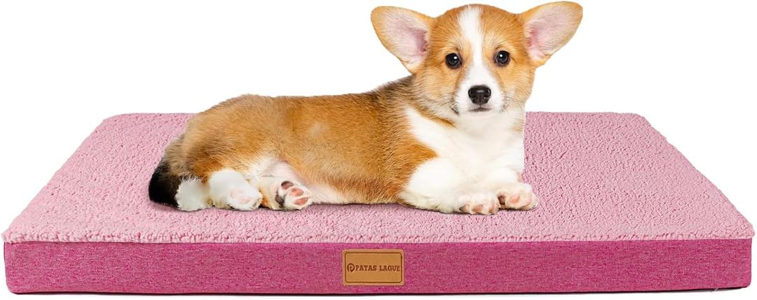 Patas Lague Orthopedic Dog Bed for Small Dogs, Soft Comfortable Waterproof Egg Crate Foam Small Pet Beds Mat with Removable Washable Cover, 20''X15'' Pink