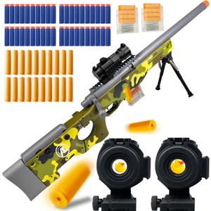 AGM MASTECH AWM Soft Bullet Toy Gun, Empty Shell Ejecting Design, Enhanced Scope, 40 Soft Foam Darts, 20 Shells, 2 Magazines. Outdoor Toys, Toy Dart Blaster for Boys and Girls (Camo Green)