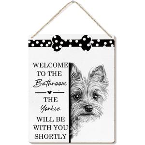 Poecinvi Funny Yorkie Bathroom Signs, Yorkie Gifts for Women, Cute Yorkshire Terrier Dogs Wooden Signs for Home Decor, Funny Yorkshire Terrier Hanging Sign for Bathroom Wall Decor, 8x10 Inch