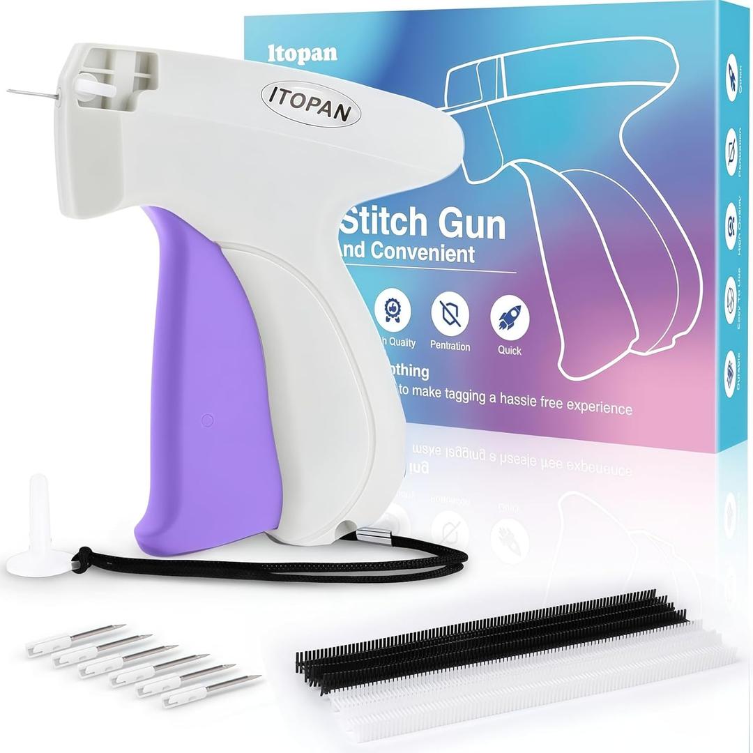 Itopan Stitch Gun for Clothes, Tagging Gun for Clothing Quick Fixes - Price Tag Gun with 6 Fine Needle, 1000 Black Fasteners & 1000 White Fasteners Snow1+MediumPurple1