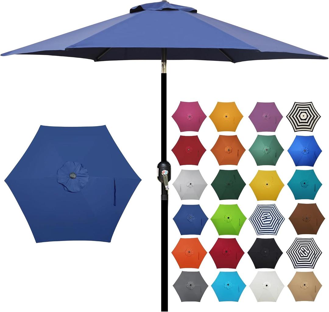 Blissun 7.5 ft Patio Umbrella, Yard Umbrella, Outdoor Market Umbrella with Push Button Tilt Crank (Navy Blue)