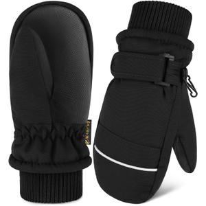 Toddler Mittens Kids Snow Ski Mitten Baby Fleece Warm Waterproof Windproof Gloves for Boys Girls (2-4 Years, Black)