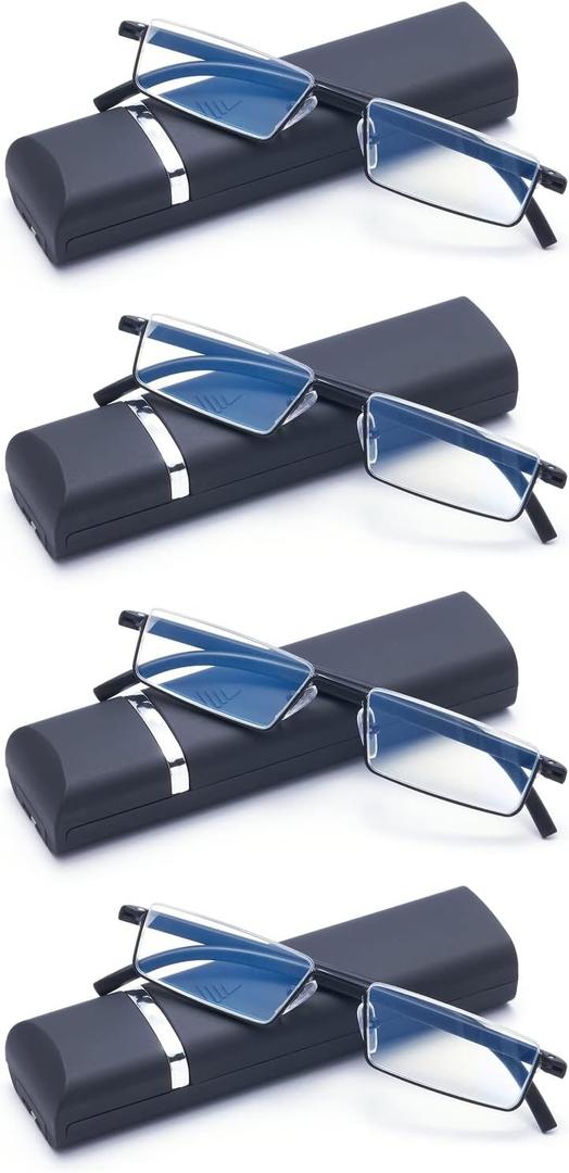 4 Pack Reading Glasses for Men Readers Blue Light Blocking with Case (Black, 3.0, multiplier_x)