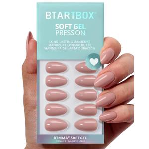 BTArtbox Press On Nails Almond - Flesh Pink Nude Short Fall Press On Nails with Glue for Women, Opaque Soft Gel Glue On Nails in 16 Sizes - 32 Stick On Nails Kit, Fawn Fleek