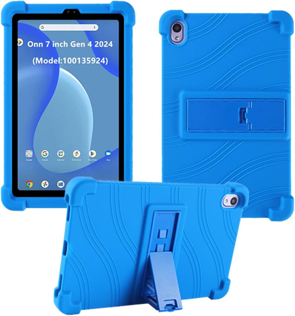Case for Walmart Onn 7 inch Tablet 2024 Model (100135924), Kids Friendly Soft Silicone Adjustable Stand Cover for Onn 7 inch Gen 4 2024 Tablet Case (Blue)