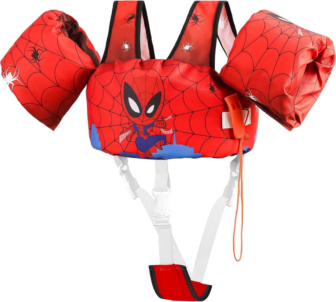 Toddler Swim Vest with Arm Floaties Adjustable Crotch Straps 22-66lbs Kids Pool Float Sea Beach Swimming Training Aids for 2-6Y Boys and Girls (Red)