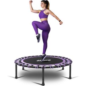 Newan 40"-48" Silent Mini Trampoline Fitness Trampoline Bungee Rebounder Jumping Cardio Trainer Workout for Adults-Max Limit 330lbs (A 40" Round violet (NO Handle))