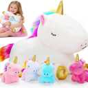 KMUYSL Toys for Girls Ages 0 1 2 3 4 5 6 7 8+ Years - Unicorn Mommy Stuffed Animal with 4 Baby Unicorns in Her Tummy, Soft Unicorn Plush Toys Set, Christmas Birthday Gifts for Baby, Toddler, Kids