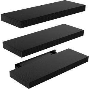 AMADA HOMEFURNISHING Floating Shelves Black, Wall Shelves with Invisible Brackets for Bedroom, Bathroom, Living Room, Kitchen, Set of 3 - AMFS07 (15.7 Inches)