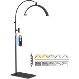 Half Moon Light for Lash Tech, Flexible Lash Lamp with Phone Holder for Eyelash Nail Art Tattoos Skincare, LED Floor Lamp Esthetician Light with 5 Color Temperatures & Brightness Setting (Black)