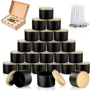 MGLIFEUL Candle Tins Jars Container Vessels for Making 4 And 8 Oz Black White Rose Gloden Empty Candle Tins Can With Lids Wax Container Bulk Making Diy Candle Diy Supplies Accessories(Black, 4oz, 24pcs)