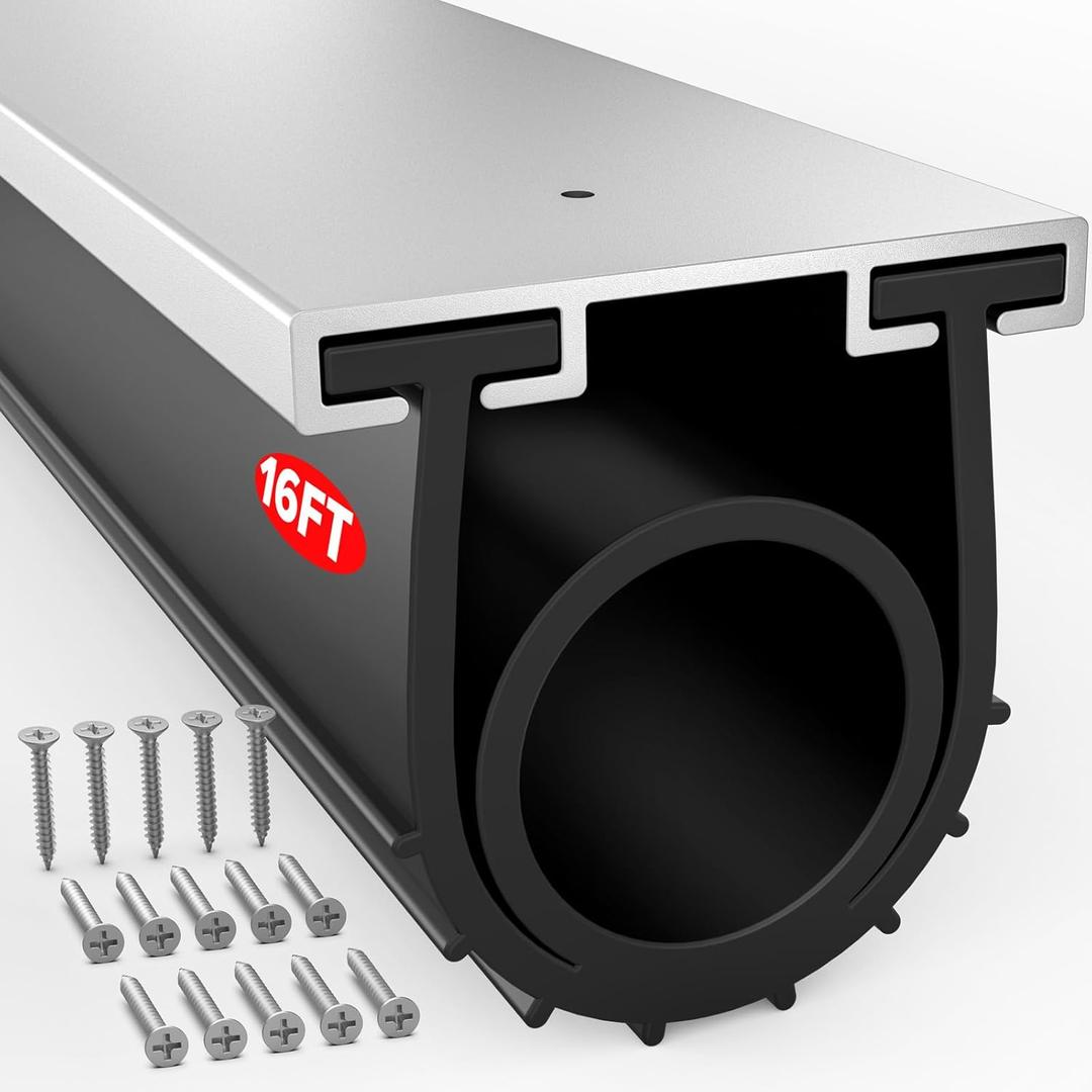 Jin&Bao Garage Door Bottom Seal with Pre-drilled Aluminum Track Retainer Base Kit, Heavy Duty U+O Ring Combination Weather Stripping Seals (16FT)