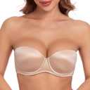 HACI Push up Strapless Bra Thick Padded Demi Underwire Add a Cup Convertible Straps Tshirts Multiway (Beige) 36A