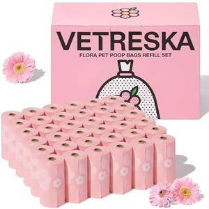 VETRESKA Lavender Scented Dog Poop Bags, Leak Proof, Extra Thick and Large Pet Waste Bags for Dog Walking and Cat Litter, 17 Refill Rolls, 255 Bags, Pink