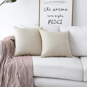 Home Brilliant Linen Pillow Covers 18x18 Set of 2 Burlap Decorative Beige Throw Pillows Cover for Couch Living Room, 18 x 18 inches, Light Linen