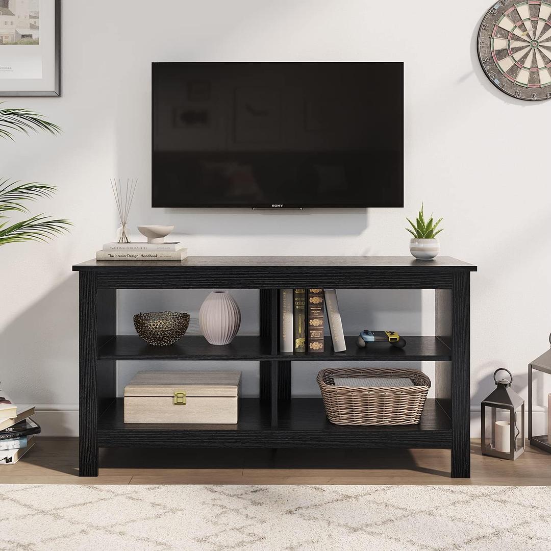 Panana Modern 43.3" Entertainment Center TV Stand with 4 Open Shelves, for 50 Inch TVs, Media Console for Living Room, Bedroom (Black)