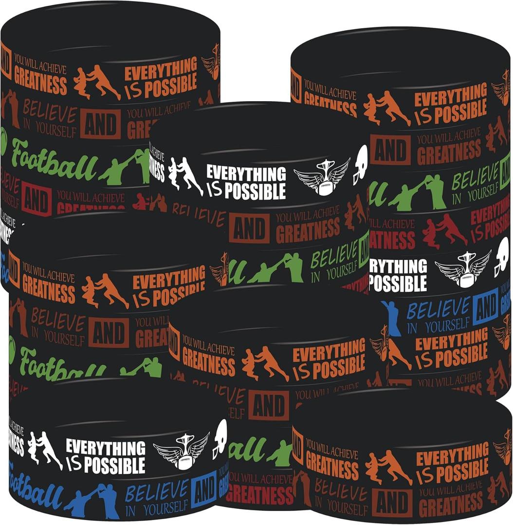 48PCS Football Party Rubber Bracelets, Football Sport Themed Birthday Party Supplies Decorations Prize Goodie Bag Favors Football Silicone Wristbands