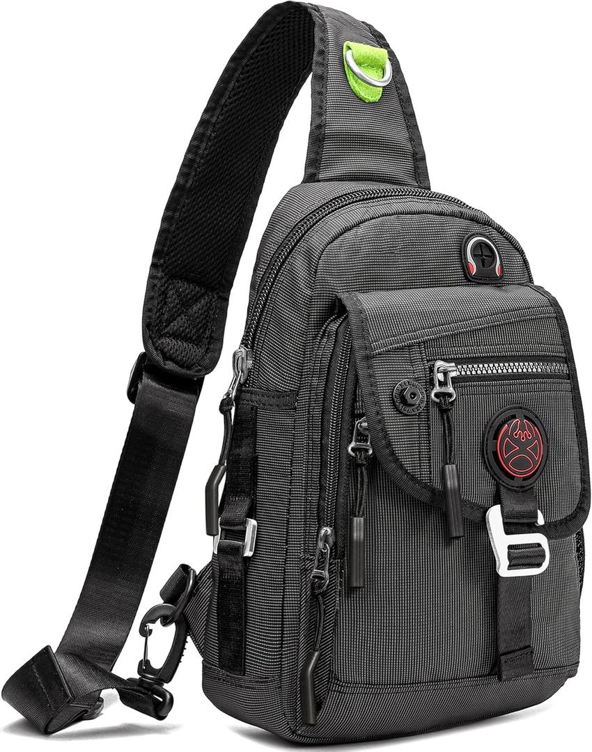 NICGID Sling Bag Chest Shoulder Backpack Crossbody Bags for Tablet Laptop Outdoor Hiking Men Women (Black-2629)