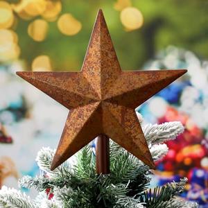 MorningRo 9 Inch Rusty Christmas Star Tree Topper Rustic Star Farmhouse Christmas Tree Topper Vintage Metal Xmas Tree Top Star for Home Indoor Outdoor Decorations