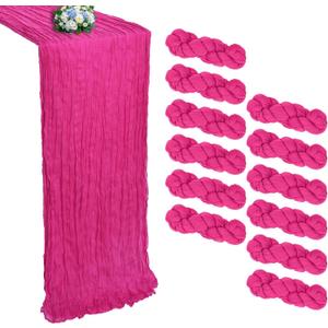 12 Pack Hot Pink Cheesecloth Table Runner 10FT Boho Cheese Cloths Gauze Fabric Table Runners 120 Inch Rustic Sheer for Summer Wedding Birthday Party Baby Shower Holiday Home