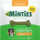 Minties Dental Chews for Dogs, 36 Count, Vet-Recommended Mint-Flavored Treats for Large Dogs Over 50 lbs, Dental Bones Clean Teeth, Fight Bad Breath, and Removes Plaque and Tartar (EXP 04/22/28)