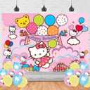 Cartoon Kitty Cat Birthday Decorations,Kitty Cat Backdrops for Party Decorations Supplies,Anime Happy Birthday Banner Backdrop for Party Supplies (5x3ft)