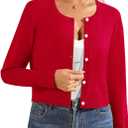 Cropped Cardigan Sweaters for Women Long Sleeve Button Down Open Front Bolero Shrugs for Dresses, S-XL (Medium, 2-Red)