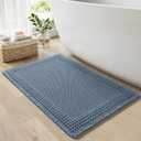 RESARE Waffle Bath Rug for Bath, Super Absorbent Non Slip Machine Washable, Ultra Soft Boho Rug with Tassels, Upgraded Design, 18"x30" Blue