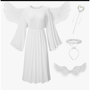 Irtysh Women Angel Costume With Angel Feather Wings headband Wand Set For Halloween Outfit Birthday Cosplay Costume, White, L