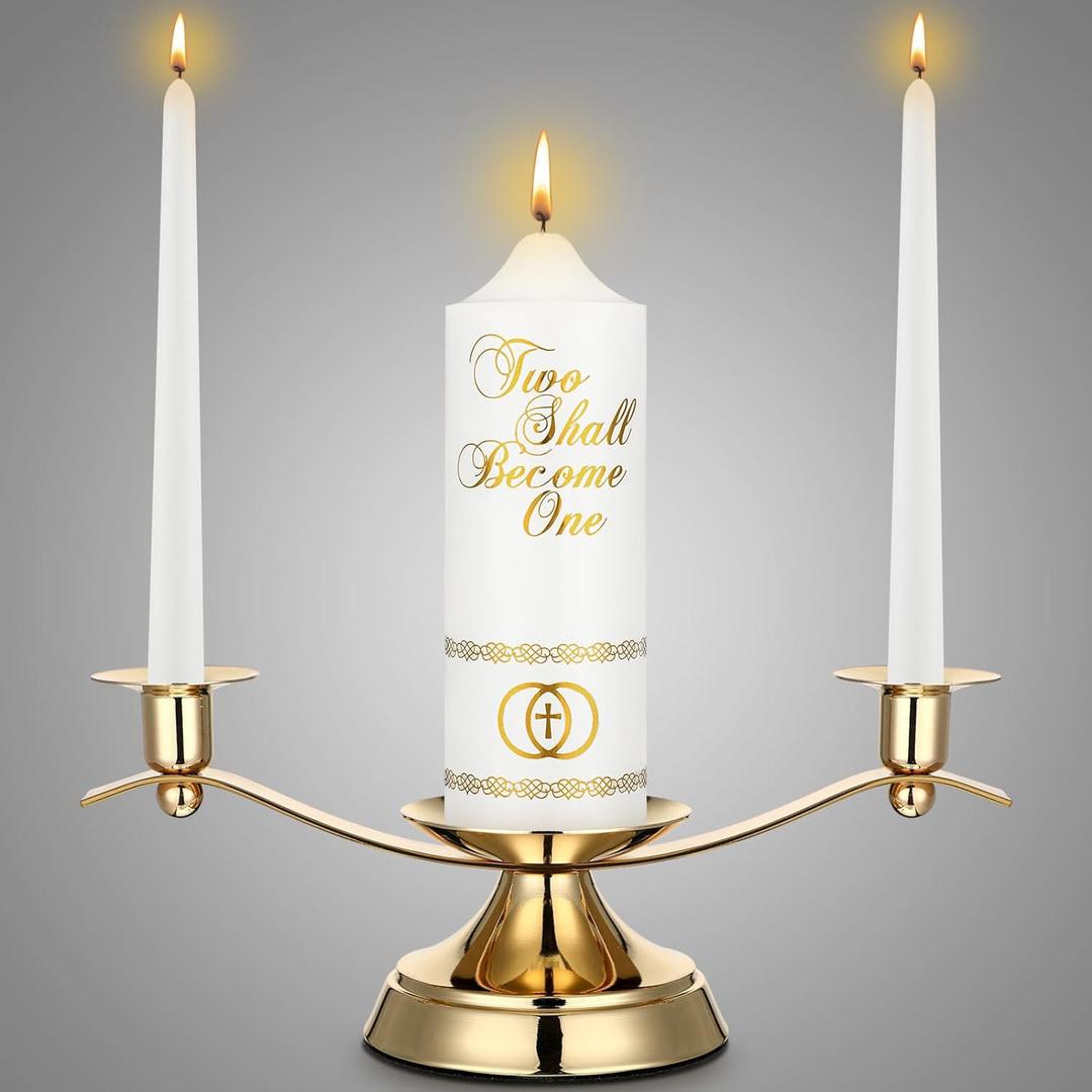 Irenare Unity Candles with Holder for Wedding Ceremony Wedding Decortions Accessories Glass Candle Holder Pillar Candle for Formal Events Church(Elegant)
