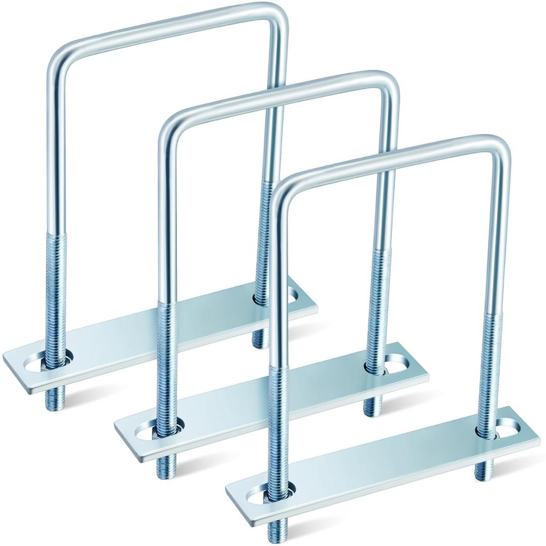 Dunzy 3 Pcs Square U Bolts Zinc Plated, Heavy Duty Carbon Steel U Bolt Industrial and Scientific Supplies for Boat Trailer Tube, Rectangular Wood and Metal Objects (3/8'' X 4'' X 7'')