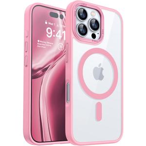 CANSHN Clear Magnetic Compatible with iPhone 16 Pro Case [Compatible with Magsafe] [Not Yellowing] Slim Thin Shockproof Protective Bumper Phone Case Cover 6.3 Inch - Pink