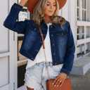 JMOJO 2026 Cropped Denim Jacket for Women Stretchy Fitted with 2 Pockets Lightweight Trendy Short Jean Shacket