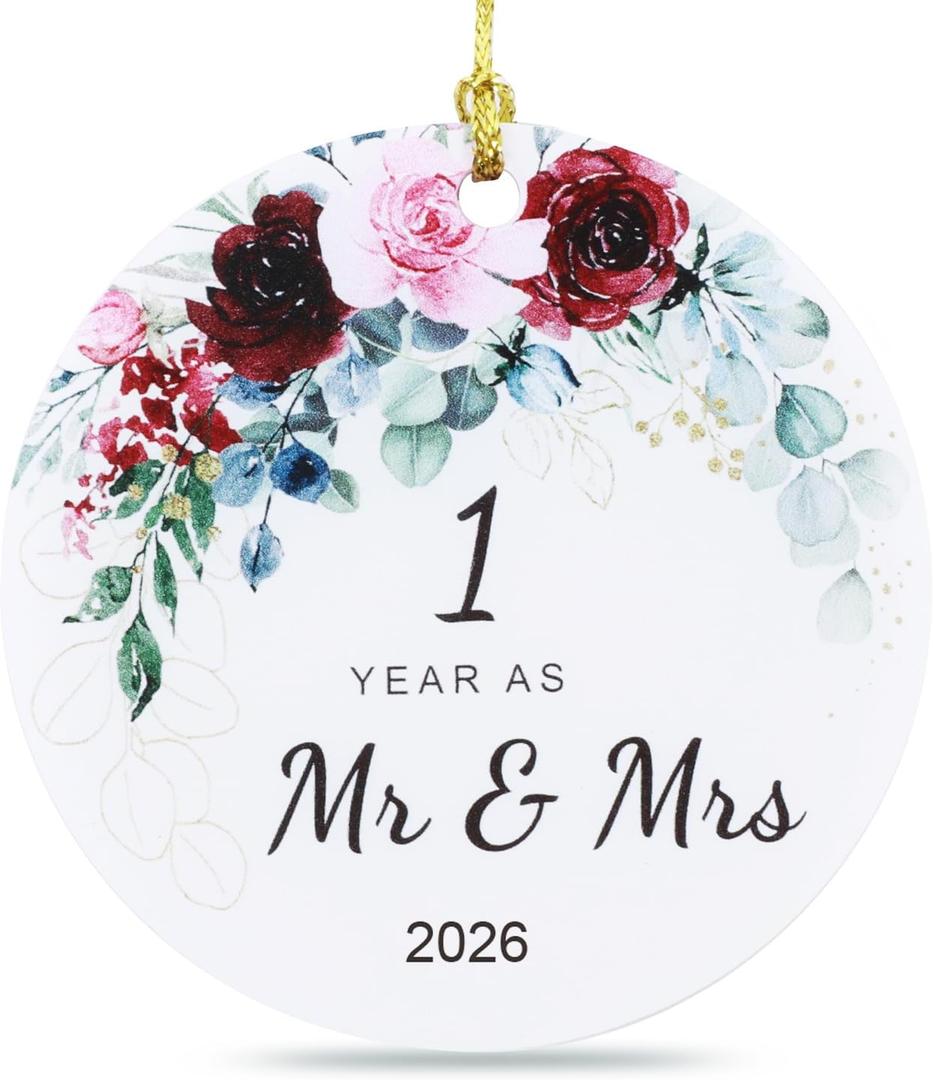 2 x Jnglr 1st Anniversary Ornament 2026, Wedding Gifts for Couples 2026, 1st for Couple Wedding Christmas Ornament Double-Sided Acrylic 3"