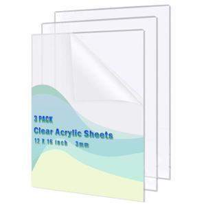 3Pcs Clear Acrylic Sheet, 12" x 16" x 1/8 Thick (Around 3mm) Transparent Plexiglass Sheets, Clear Acrylic Panel with Protective Film for Signs, DIY Display Projects, Christmas Presents, Craft