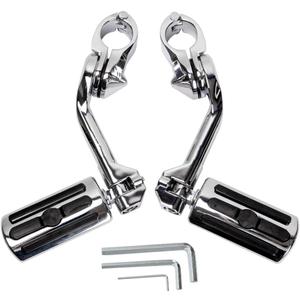HY-SPEED Motorcycle Highway Pegs Crash Bar with 1.25" Engine Guard Adjustable Foot Peg Compatible with Touring Street Glide Electra Glide Road King Softail Long Angled Chrome