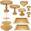 JALANCY Set of 9 Cake Stands Metal Cupcake Stand Set Multiple Styles Candy Fruit Display Tower Dessert Plate Cake Serving Tray for Birthday Party Wedding Anniversary Baby Shower Engagement (Gold)