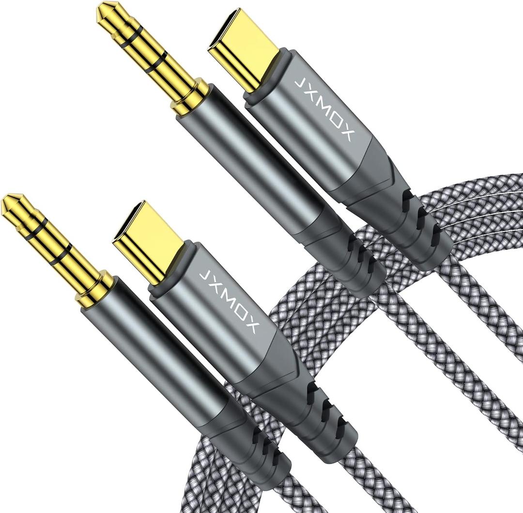 JXMOX USB C to 3.5mm Audio Aux Jack Cable (4ft 2-Pack), Type C to 3.5mm Headphone Car Stereo Cord Compatible with iPhone 16 Pro Max 15 Pro Max, Samsung Galaxy S24 S23 S22 Note 20, Pixel 4 5, iPad Pro (Grey)
