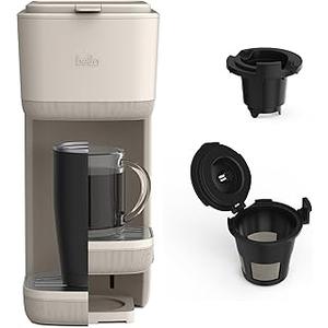 BELLA Single Serve Coffee Maker, K Cup & Coffee Ground Compatible with Removable, Adjustable Drip Tray, Auto Shutoff & Reusable Dishwasher Safe Accessories, Brews 6oz to 14oz, 1000 Watt, Oatmilk