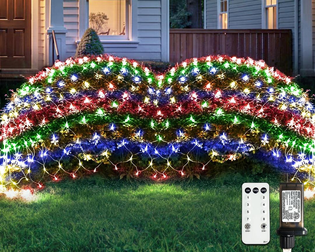 JMEXSUSS 360 LED Christmas Net Lights Outdoor Mesh Lights, Connectable Bush Light for Christmas Tree Garden Patio Decorations (Multicolor)