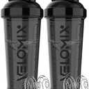 VELOMIX -2 Pack- 28 oz Protein Shaker Bottles for Protein Mixes - 2x Wire Whisk | Leak Proof Shaker Cups for Protein Shakes | Protein Shaker Bottle Pack | Shakers for Protein Shakes - 2xBlack