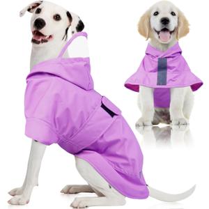Dog Raincoat, Waterproof Dog Rain Jacket with Clear Hooded Double Layer, Lightweight Reflective Dogs Rain Coat with Adjustable Belly Strap, Rain Coats for Small Dogs Outdoor Wear, Pink 4XL