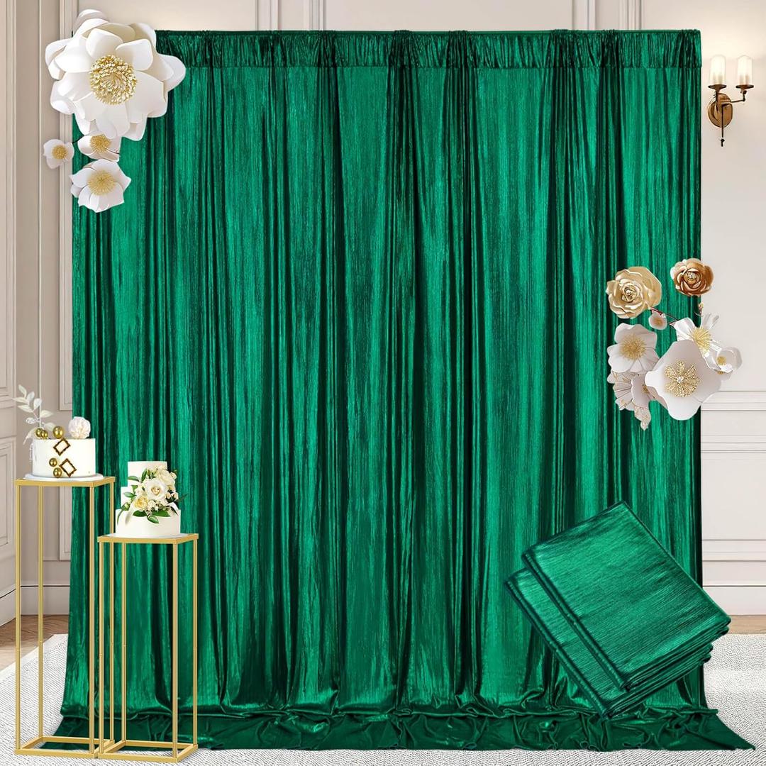 Green Sequin Backdrop Curtains 9.6x10ft - Photography Backdrops with Non-Shedding Glitter Wrinkle-Free Stage Drapes for Wedding Christmas Studio Shoots (4.8x10ft 2 Panels)