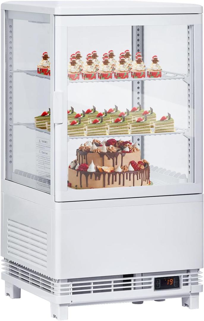 2.1 Cu.Ft. Commercial Bakery Display Refrigerator, Countertop Refrigerated Case, Display Fridge, Single Door, Merchandiser Beverage Cooler, 3 Layers, LED, Adjustable Shelves, Restaurants, Bars, Shops (EXP 06/08/30)