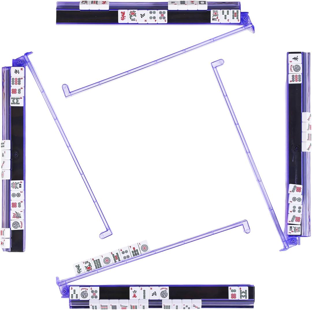 Mahjong Racks with Pushers, Anti-Slip Design Clear All-in-One Mahjong Racks and Pushers - Modern American Mahjong Tile Racks Set of 4 (Light Purple)