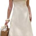 Allegra K Linen Dress for Women Square Neck Straps Sleeveless A Line Casual Summer Midi Dresses (M)