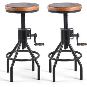 Diwhy Industrial Farmhouse Counter Stool Wooden Seat Height Adjustable with Handle Kitchen Bar Stool Black Set of 2