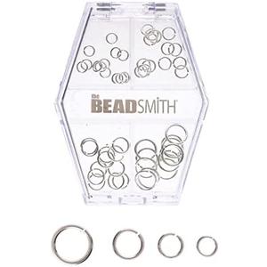 The Beadsmith Basic Elements Open Jump Rings Assortment – Silver Plated – 4mm, 5mm, 6mm & 8mm – 48 Pieces with Storage Box – Findings for Making Keychains, Charms, Chain Mail and Body Jewelry Silver